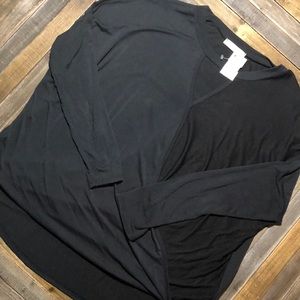Black, cross front shirt